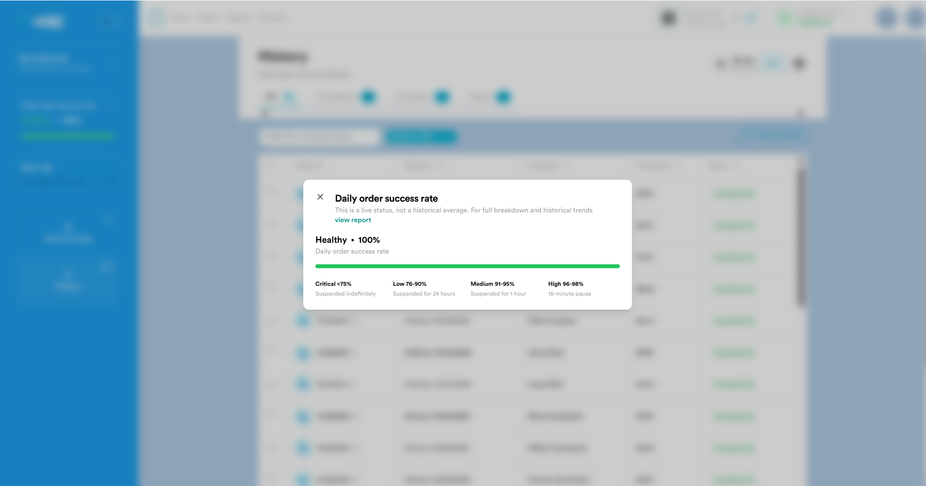 OPA! order health monitoring — 100% success rate