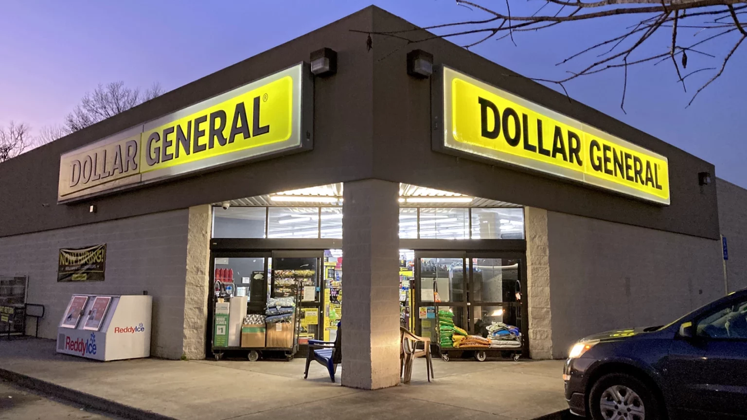A Dollar General store at dusk
